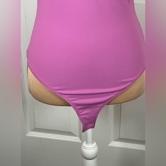 Free People Knit Deep V-Neck Short Ruched Puffed Sleeve Bodysuit Small - Picture 8 of 11